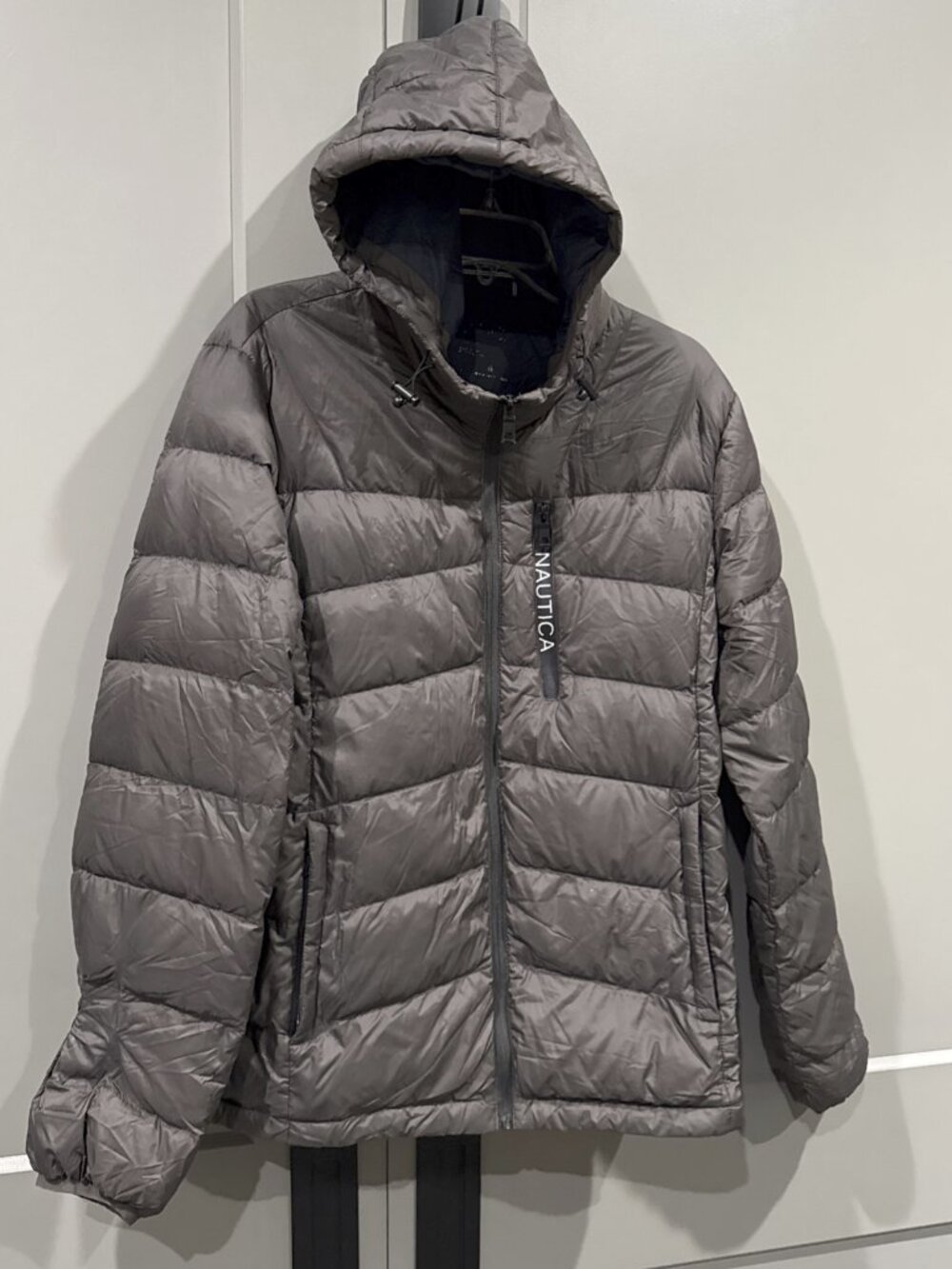 NAUTICA Heather Gray Ultra Light Down Jacket Quilted Puffer Coat M Mens